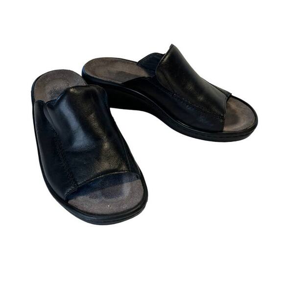 Mobils Women's Black Leather Mephisto Open Toe Mule Shoes Wedge Heel Size 37 - Picture 6 of 12